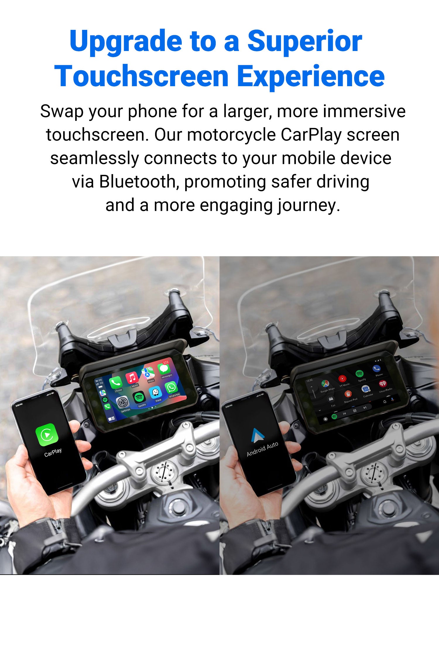 Smart World Company Waterproof Wireless CarPlay and Android Auto Display for Motorcycles