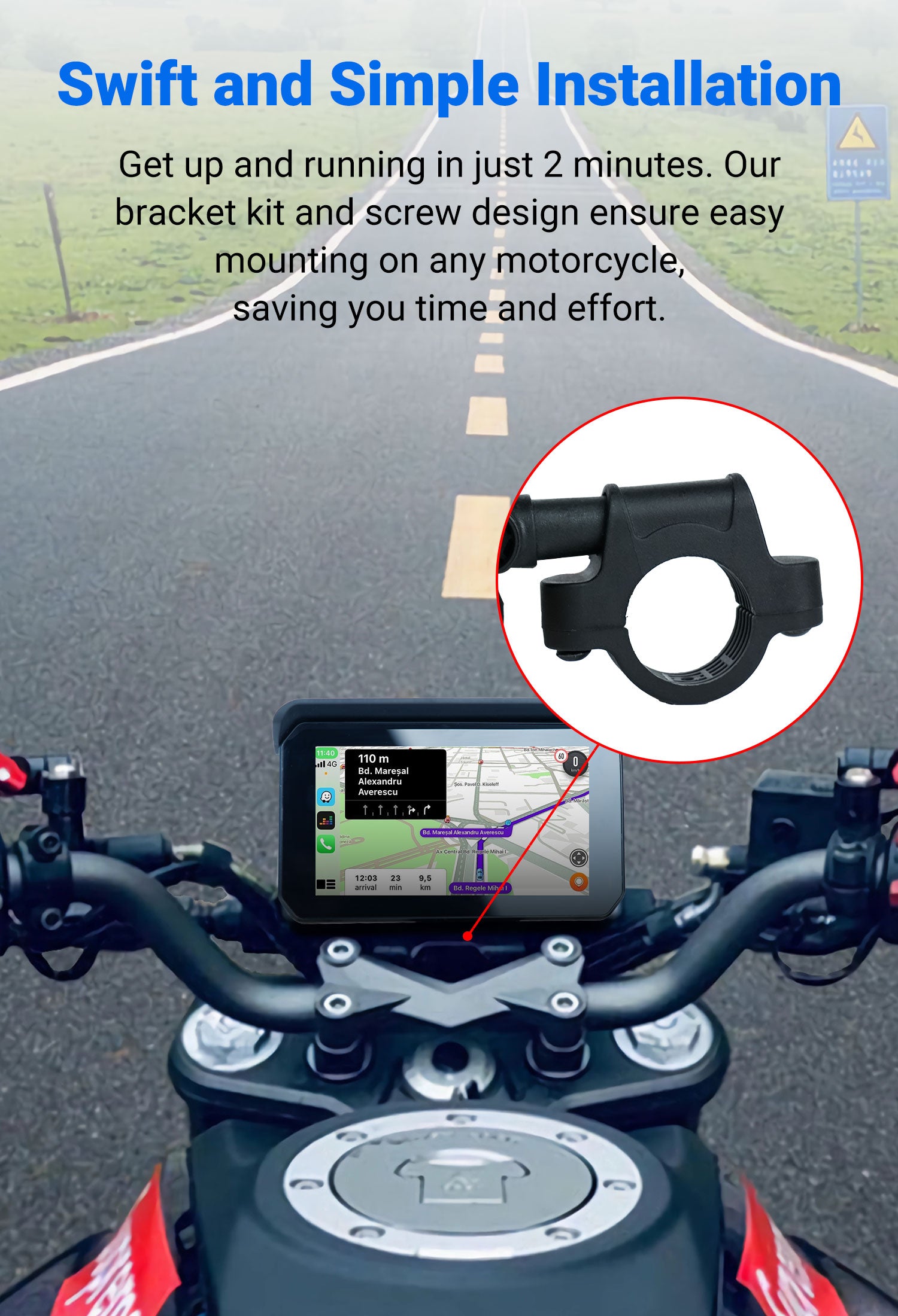 Smart World Company Waterproof Wireless CarPlay and Android Auto Display for Motorcycles