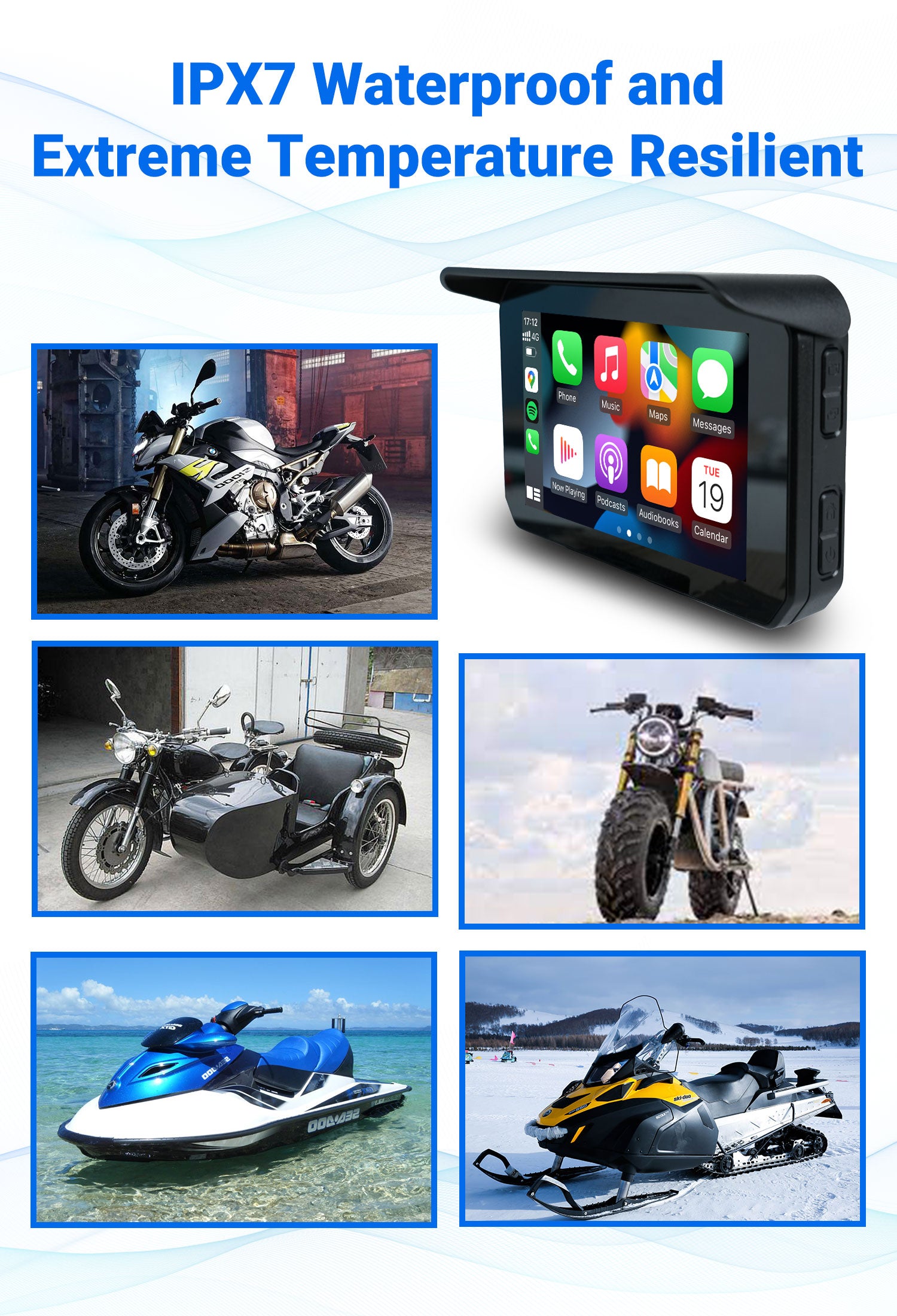 Smart World Company Waterproof Wireless CarPlay and Android Auto Display for Motorcycles
