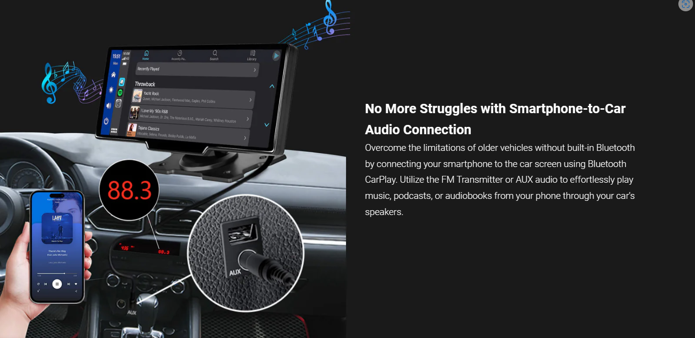 Smart World Carplay4all 10-Inch Wireless CarPlay and Android Auto Retrofit Display any Car App2car Display with GPS and front and reverse rear camera