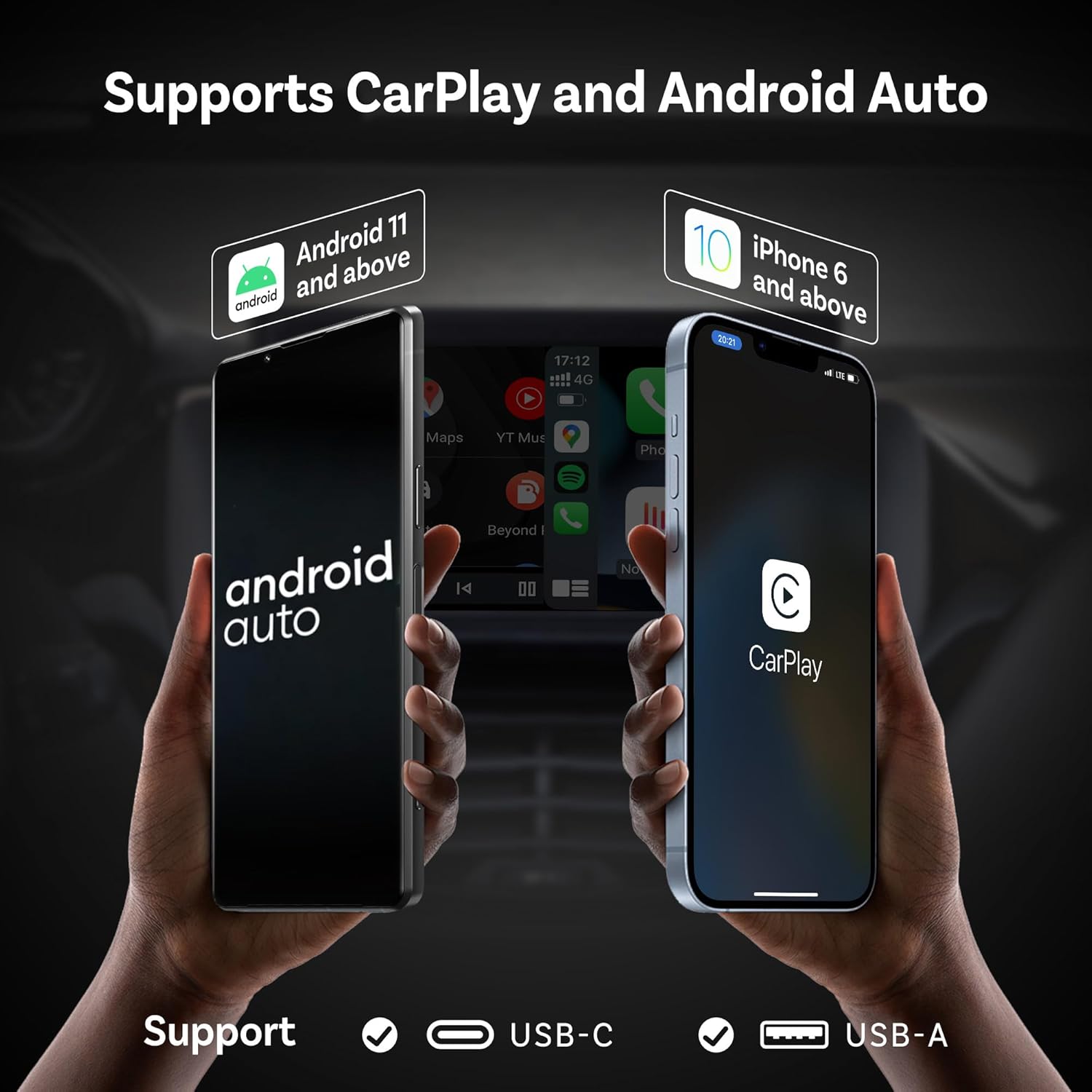 OTTOCAST Mini 2in1 Wireless Carplay Adapter for Apple iPhone with GPS Passthrough, Android Auto Car Adapter, Plug & Play