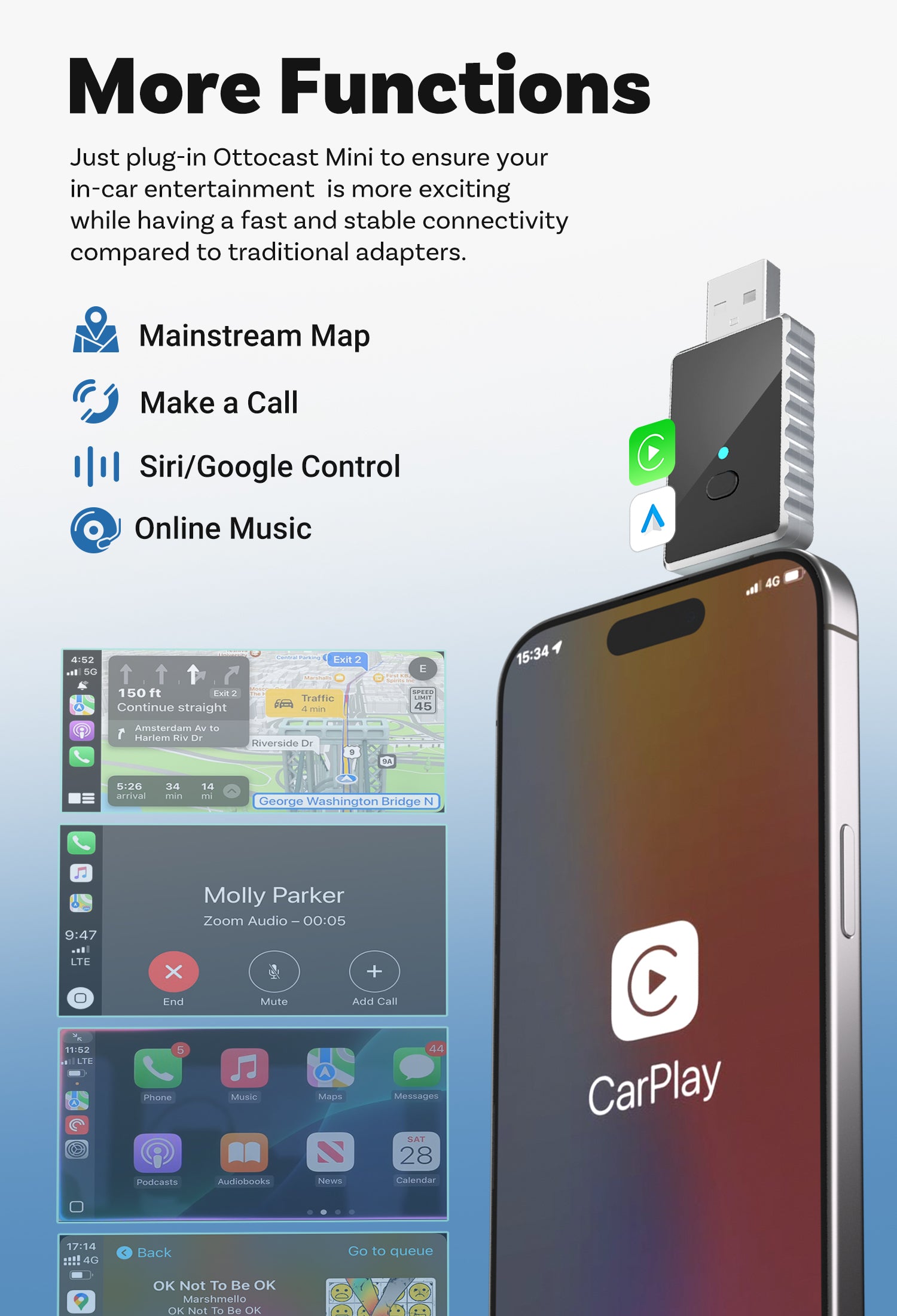 MICRO CP Wireless CarPlay adapter stick  for iPhone iOS 10+
