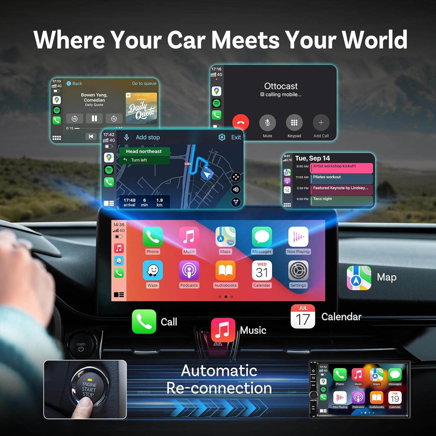OTTOCAST Mini 2in1 Wireless Carplay Adapter for Apple iPhone with GPS Passthrough, Android Auto Car Adapter, Plug & Play