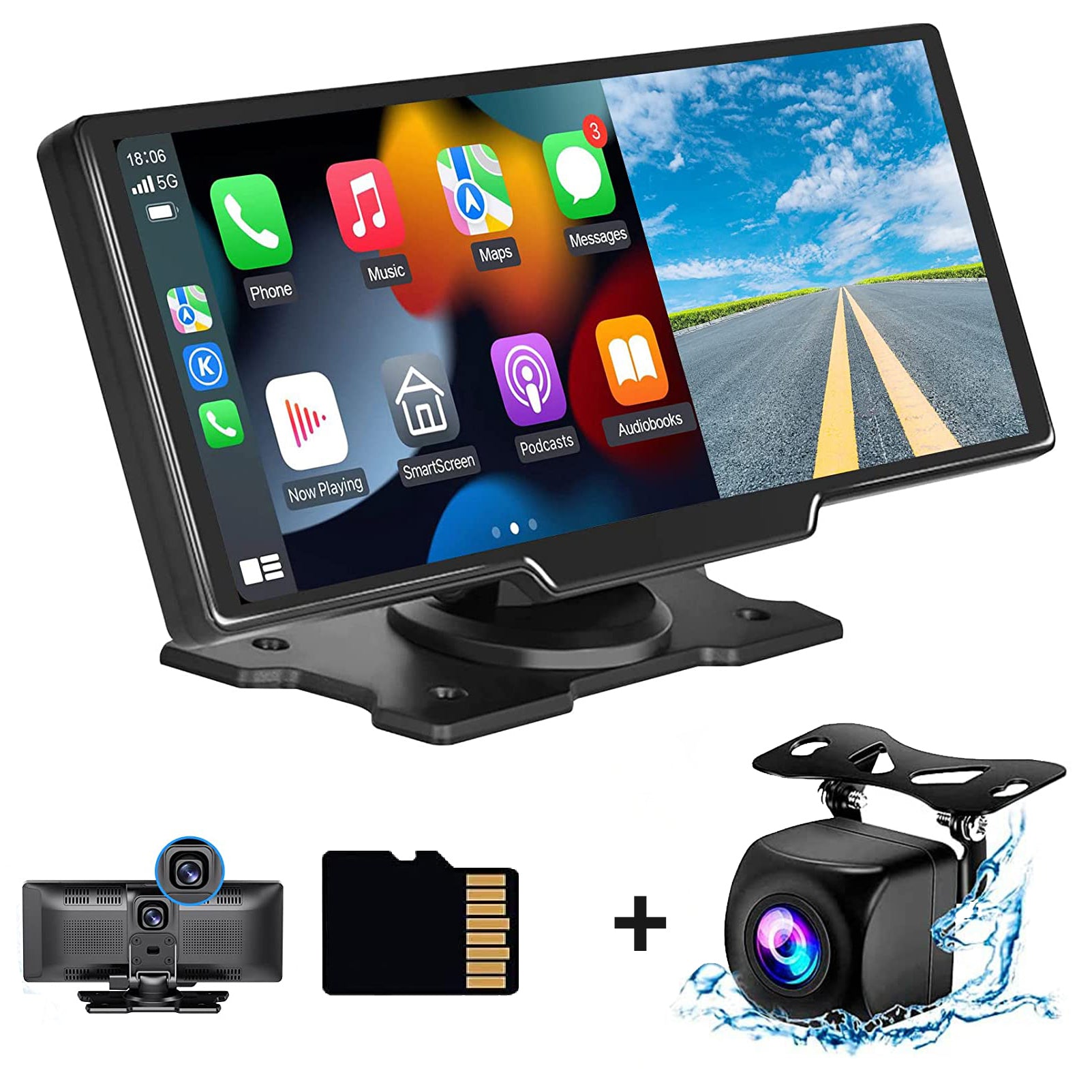 Smart World Carplay4all 10-Inch Wireless CarPlay and Android Auto Retrofit Display any Car App2car Display with GPS and front and reverse rear camera