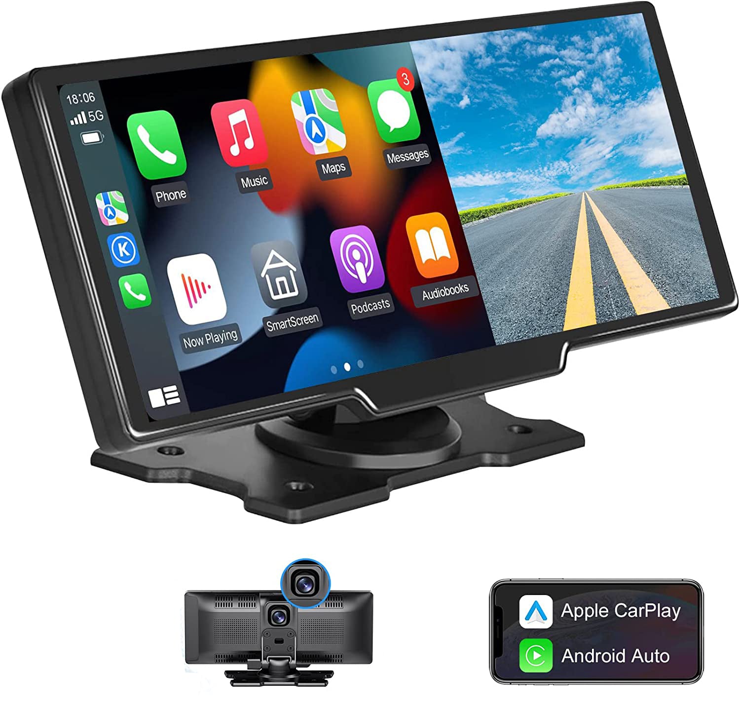 Smart World Carplay4all 10-Inch Wireless CarPlay and Android Auto Retrofit Display any Car App2car Display with GPS and front and reverse rear camera