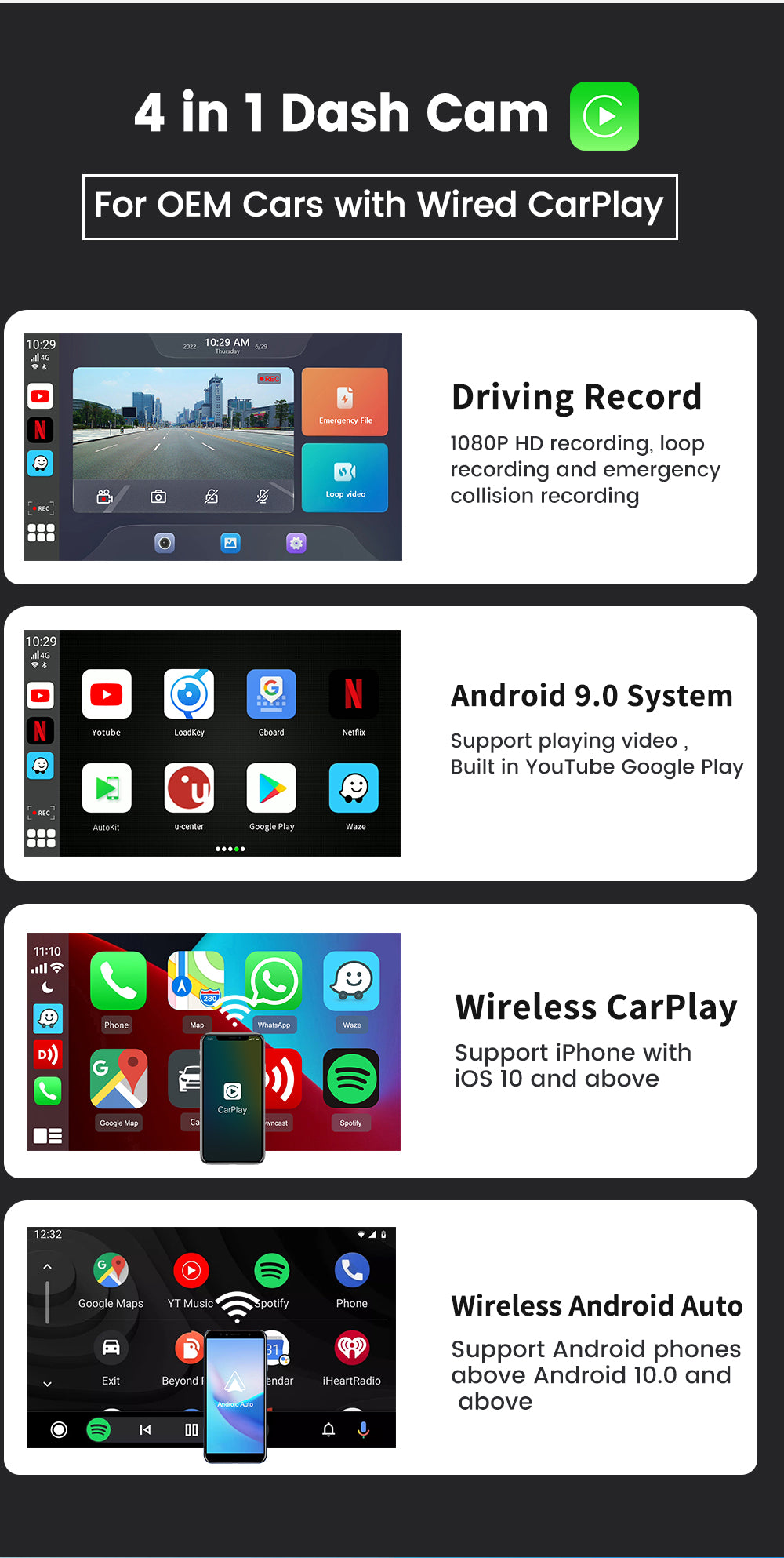 App2car Dashcam 2 in 1 Media Box and Dashcam Android 9.0 OS Carplay and Android Auto