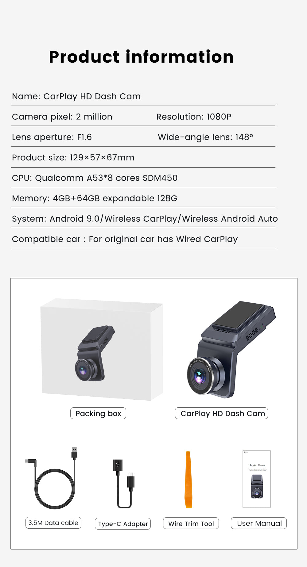 App2car Dashcam 2 in 1 Media Box and Dashcam Android 9.0 OS Carplay and Android Auto