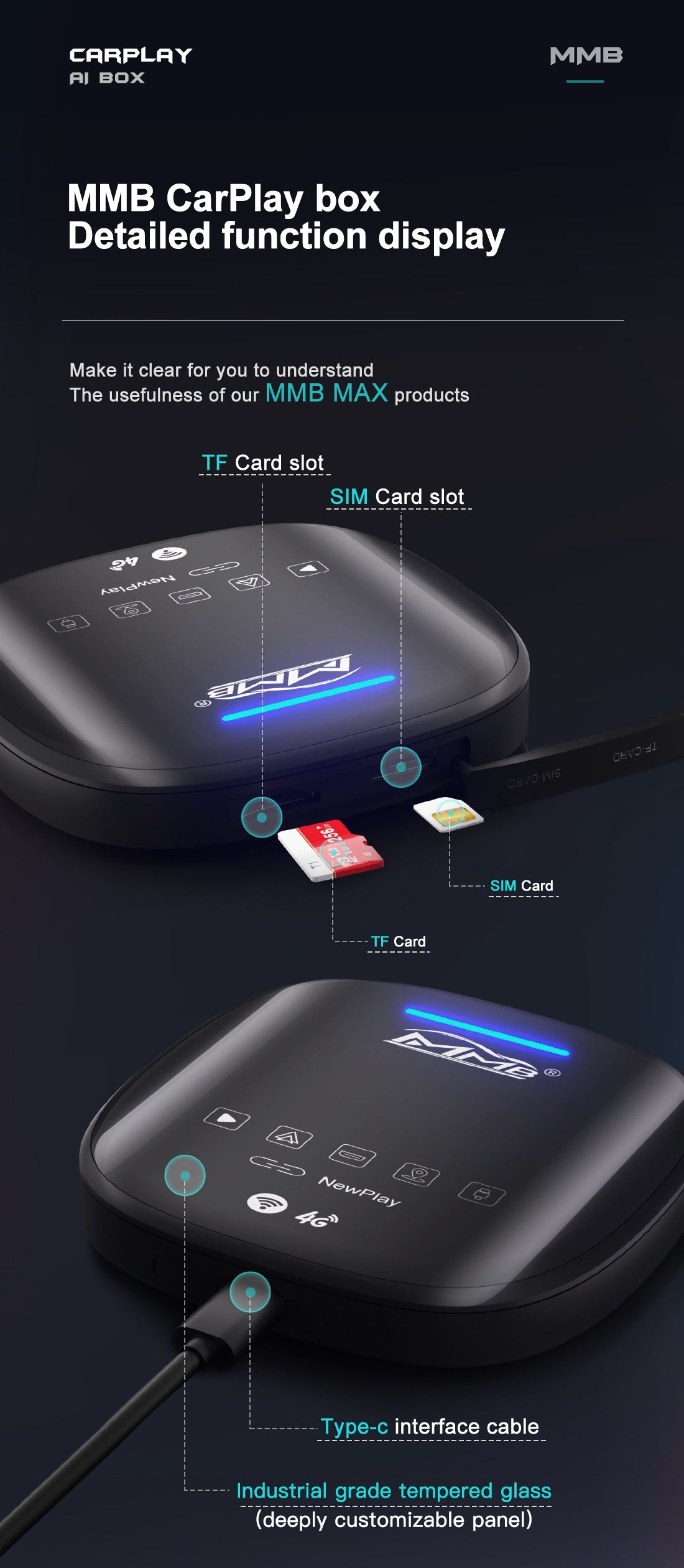 App2Car MMB MAX Multimedia Adapter for Wireless Carplay and Android Auto Android 10.0 with SIM card Slot