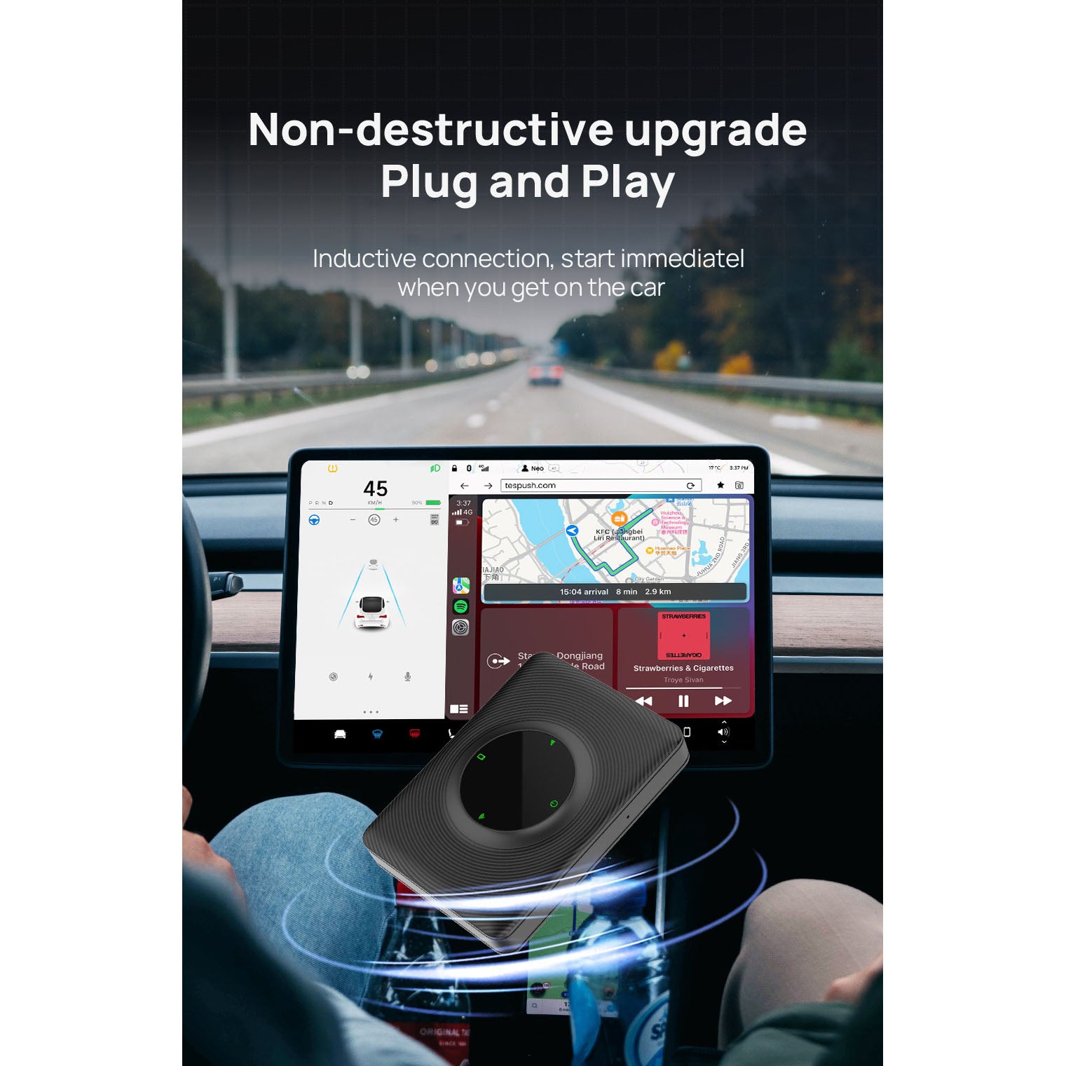 CP-AA-T Wireless CarPlay and Android Auto Upgrade for Tesla with Hands-Free Siri Control, More Navigation and Music Apps