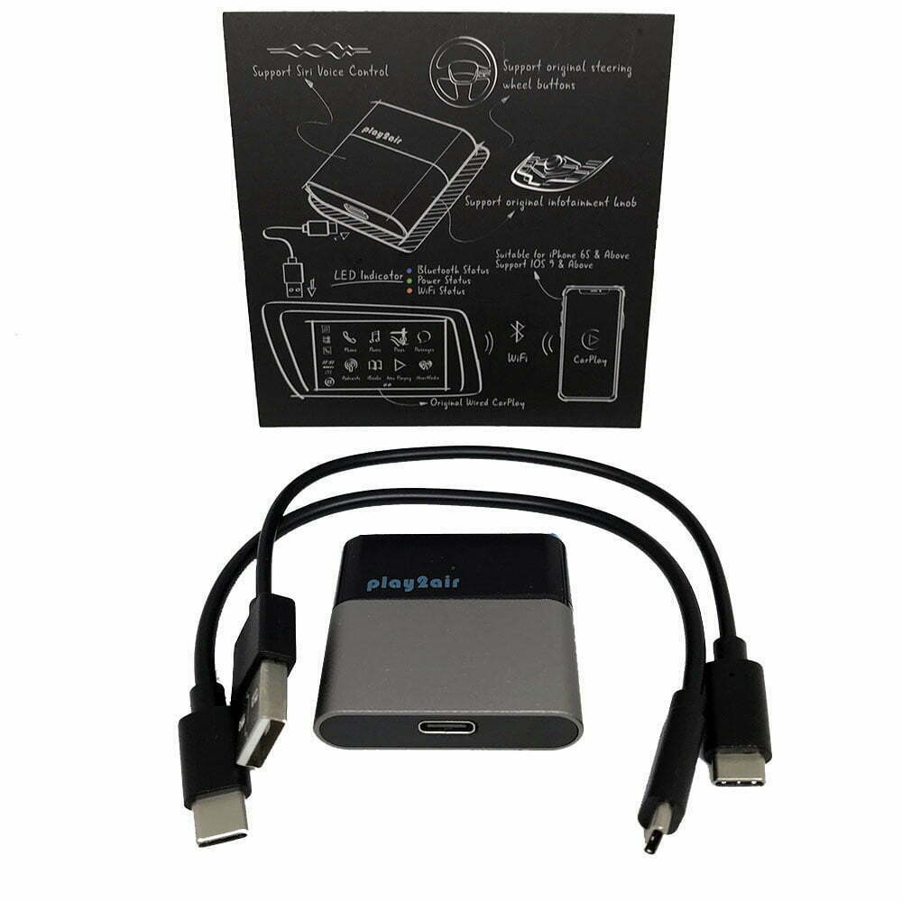 ViseeO Play2Air Smallest in the Market Wireless Carplay iPhone Adapter with USB Type-C adn Type-A Plug
